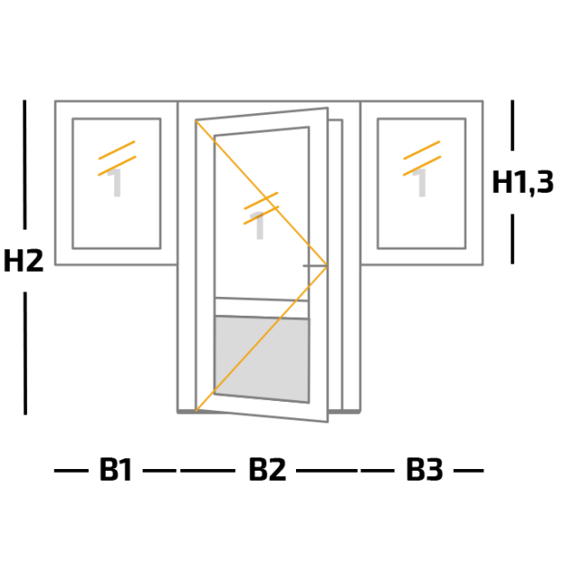 Kozijn + 1 buitendraaiende deur + 2 vastglas 