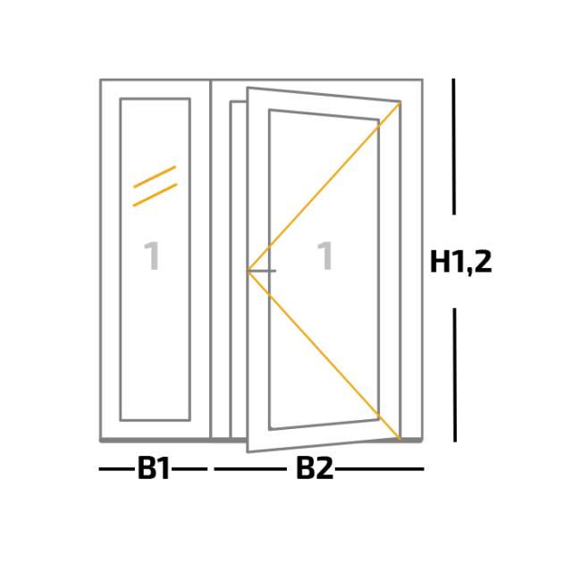 Kozijn + 1 buitendraaiende deur + 1 vastglas